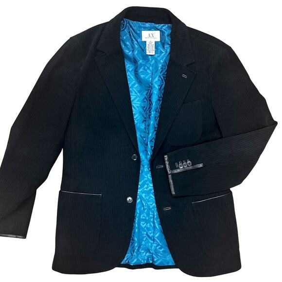 Armani Exchange Men’s Black Pinstripe Blazer Size L Leather Statement Luxury - Picture 2 of 9